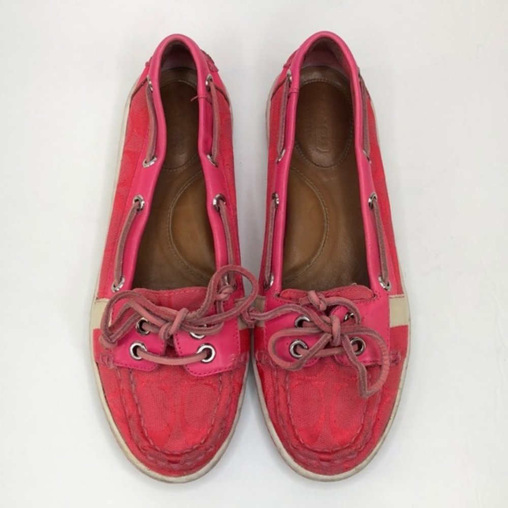 Coach Pink Leather Logo Boat Shoes Loafers - Picture 2 of 8
